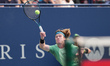 Andrey Rublev of Russia plays a forehand against Alejandro Davidovich Fokina of Spain duri...
