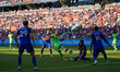 Oscar Estupinan takes a shot on goal during the Leagues Cup match between FC Cincinnati an...