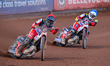 Norick Blodorn of Belle Vue Aces in red leads teammate Jake Mulford of Belle Vue Aces in b...
