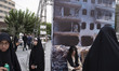 A young Iranian woman who does not wear a mandatory headscarf sits next to veiled women wh...