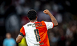 Feyenoord Rotterdam midfielder Quinten Timber scores the 1-0 and celebrates the goal durin...