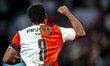Feyenoord Rotterdam midfielder Quinten Timber scores the 1-0 and celebrates the goal durin...