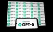 The OpenAI GPT-5 logo appears on a smartphone screen and as a background on a laptop scree...