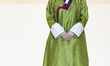Models present hanbok designs during the opening fashion show of the 2025 Hanbok Expo at C...
