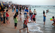 Palestinians enjoy the beach on the Mediterranean Sea in Gaza City, on May 31, 2014. 