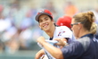 Binghamton Rumble Ponies pitcher Jonah Tong #16 stands in the dugout during the sixth inni...
