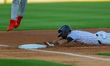 Somerset Patriots player George Lombard Jr. #2 steals third base during the first inning o...