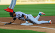 Somerset Patriots player George Lombard Jr. #2 steals third base during the first inning o...