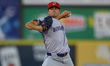 Binghamton Rumble Ponies pitcher Jonathan Santucci #9 throws during the third inning of a...