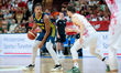 Melwin Pantzar and Andrzej Pluta play during a basketball international friendly match bet...