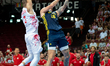 Viktor Gaddefors and Michal Sokolowski play during a basketball international friendly mat...