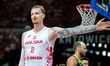 Aleksander Balcerowski plays during the basketball international friendly match between Po...