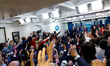 Reporters raise their hands to ask questions as U.S. President Donald Trump and holds a pr...