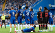 Chelsea players build a defensive wall during the VisitMalta weekender soccer match betwee...
