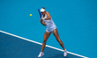 Magda Linette is seen during her third-round match at the Cincinnati Open in Mason, Ohio,...