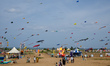 People watch the kites flying at the kite festival in Thiruvidandhai, India, on August 15,...