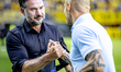 NAC Breda trainer Carl Hoefkens and Fortuna Sittard trainer Danny Buijs are present during...