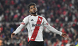 Miguel Borja of River Plate plays during the match between River Plate and Godoy Cruz at E...