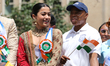 In New York, New York, on August 17, 2025, Rashmika Mandanna and New York City Mayor Eric...