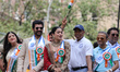 In New York, New York, on August 17, 2025, Vijay Deverakonda, Rashmika Mandanna, and New Y...