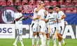 Players of FC Botosani celebrate during the match between CFR Cluj and FC Botosani, which...
