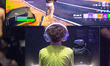 A kid plays computer games at the Samsung booth at the Cologne Trade Fair Center during th...