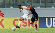Ismael Diomande of RFS plays against Domantas Simkus of Hamrun Spartans during the UEFA Co...