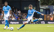 Oliver Norwood, #26 of Stockport County F.C., scores from a free kick during the Sky Bet L...