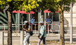 Security guards stand at the entrance to the U.S. Embassy in Berlin, Germany, on August 20...