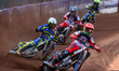 Brady Kurtz of Belle Vue Aces in red leads Jack Holder of Sheffield Tigers in white, Noric...