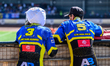 Josh Pickering of Sheffield Tigers and Chris Holder of Sheffield Tigers watch the track pr...