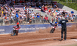 Brady Kurtz of Belle Vue Aces in red crosses the finish line in the final heat ahead of te...
