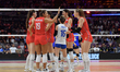 Players of Serbia celebrate after they score during the FIVE Volleyball Women's World Cham...