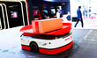 In Barcelona, Spain, on March 5, 2025, a Viettel AGV floor robot transports a package in a...