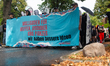 Hundreds of activists take part in a protest against delivering weapons to Israel near Arm...