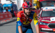 Cyclists participate in stage 6 of La Vuelta 2025, which connects Olot in Girona and Pal i...