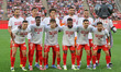 The Girona team plays during the match between Girona FC and Sevilla FC, corresponding to...