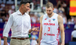 Head coach Igor Milicic and Michal Sokolowski are seen during the FIBA EuroBasket match be...