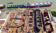 An aerial view shows a production scene at a shipyard in Yangzhou City, Jiangsu Province,...