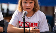 Activist Greta Thunberg during a press conference before the farewell to the Global Sunat...
