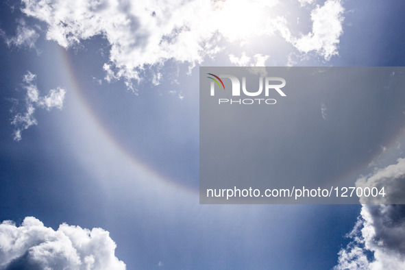 Optical phenomenon called Halo also known as a nimbus, icebow or gloriole in Urle,Poland on June 12, 2016. 