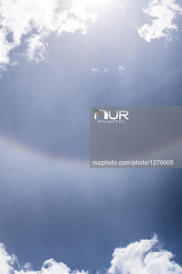 Optical phenomenon called Halo also known as a nimbus, icebow or gloriole in Urle,Poland on June 12, 2016. 
