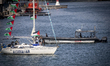 The Global Sumud Flotilla sets sail from Barcelona towards Gaza, in Barcelona, Spain, on A...
