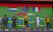 Max Verstappen, Oscar Piastri, and Isack Hadjar stand on the podium during the Formula 1 H...