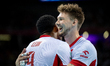 Jakub Kochanowski and Wilfredo Leon play during a match between Poland and Argentina at th...