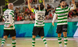 Alex Merlim from Sporting CP celebrates his goal during the Supertaca de Futsal Placard 20...