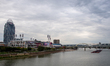 A barge moves down the Ohio River in Cincinnati, Ohio, on September 6, 2025. 