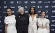 (L-R) Mila Kunis, Glenn Close, Kerry Washington, and Cailee Spaeny attend the red carpet f...
