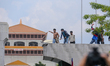 Nepali student protestors clash with police near the Federal Parliament building in Kathma...