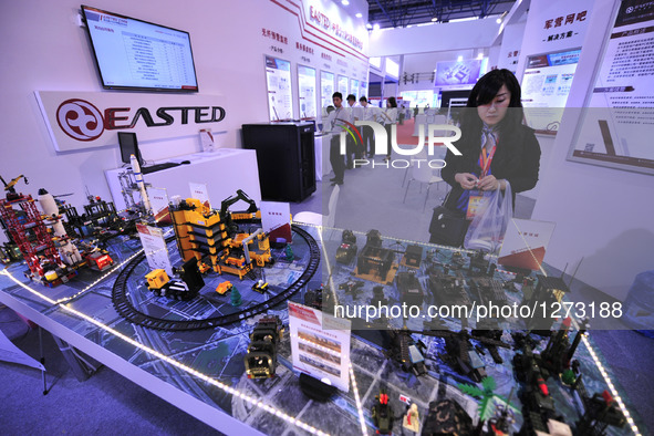 A model of a monitoring and early-warning system is shown at Chinese Defense Information Equipment & Technology Exhibition 2016 (CNTE2016) i...